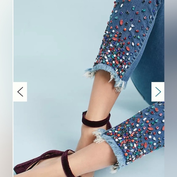 Anthro Pilcro Letterpress Mid-Rise Slim Straight Embellished Crop Jeans - Sz 30 - Picture 4 of 16